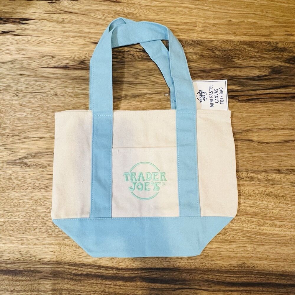Trader Joe’s 2026 Mini Canvas Pastel Reusable Tote Bag Blue - BRAND NEW | US